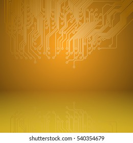 Abstract electronics orange background with circuit board texture. EPS10 vector.