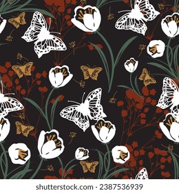 Resumen Elegancia Mariposas Vector de jardín Patrón se puede usar para el diseño de fondo y de ropa