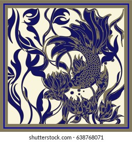 Abstract elegance fish with floral background in traditional style
