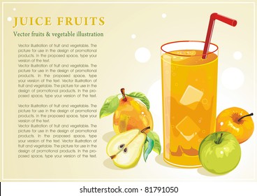 Resumo Elegância fundo de comida, ilustração Vetor com frutas de suco de maçã.