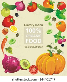 Abstract Elegance food design, Vegetable vector illustration on retro background