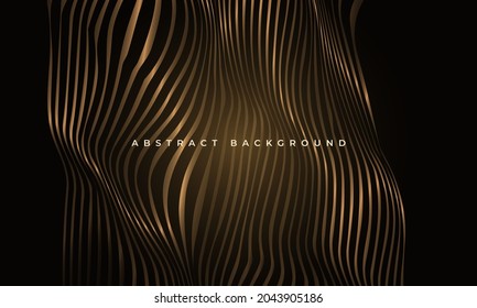Abstract elegance luxury gold glowing wave lines on black background. Striped vertical wavy golden lines. Modern pattern corporate concept for banner, poster, presentation, cover, magazine, leaflet.