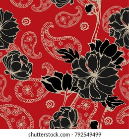 Abstract elegance pattern with paisley pattern and floral background.