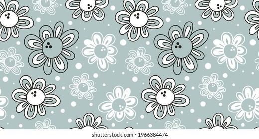 Abstract elegance seamless floral light blue pattern for fabric and wrapping paper. Simple wildflowers style freehand drawing. Hand drawn gentle summer flowers seamless print.