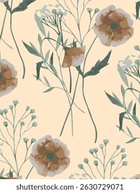 Elegância abstrata padrão floral sem costura. Belas flores vetor de ilustração textura com rosa e rosas amarelas no fundo escuro. 
