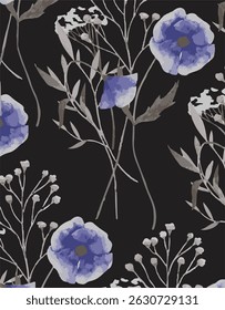 Abstract elegance seamless floral pattern. Beautiful flowers vector illustration texture with pink and yellow roses on dark background. 