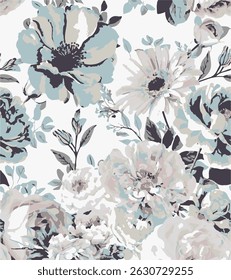 Elegância abstrata padrão floral sem costura. Belas flores vetor de ilustração textura com rosa e rosas amarelas no fundo escuro. 