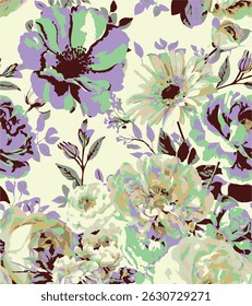 Elegância abstrata padrão floral sem costura. Belas flores vetor de ilustração textura com rosa e rosas amarelas no fundo escuro. 