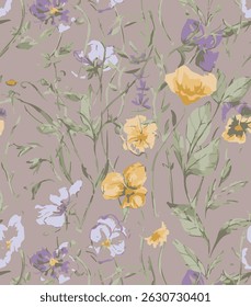 Abstract elegance seamless floral pattern. Beautiful flowers vector illustration texture with pink and yellow roses on dark background. 