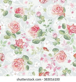 Abstract Elegance seamless floral pattern. Beautiful flowers vector illustration texture with roses