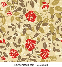 Abstract Elegance seamless floral pattern with red roses on design background, vector illustration