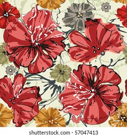 Abstract Elegance seamless floral pattern. Beautiful flowers vector illustration texture with poppy.