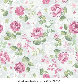 Abstract Elegance seamless floral pattern. Beautiful flowers vector illustration texture with roses