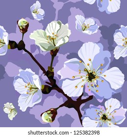 Abstract Elegance Seamless pattern with floral background. Blossoming apple-tree branches. Vector illustration.
Album "Apple-tree flowers"." Vector beautiful seamless surface".