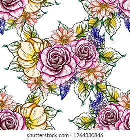 Abstract elegance seamless pattern with floral background