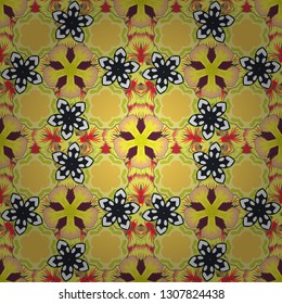 Abstract elegance seamless pattern with floral motifs in gray, white and yellow colors. Vector illustration.