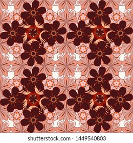 Abstract elegance seamless pattern with floral motifs in beige, red and brown colors. Vector illustration.