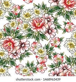 Abstract elegance seamless pattern with floral background