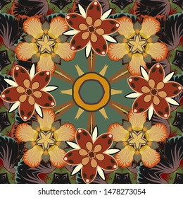 Abstract elegance seamless pattern with floral motifs in beige, brown and gray colors. Vector illustration.