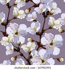 Abstract Elegance Seamless pattern with floral background. Blossoming apple-tree branches. Vector illustration.
Album "Apple-tree flowers"." Vector beautiful seamless surface".