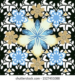 Abstract elegance seamless pattern with floral motifs in white, gray and blue colors. Vector illustration.