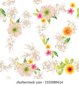 Abstract elegance seamless pattern with floral background