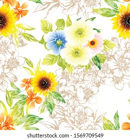 Abstract elegance seamless pattern with floral background