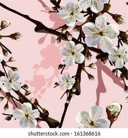 Abstract Elegance Seamless pattern with floral background. Blossoming apple-tree branches. Vector illustration.
Album "Apple-tree flowers"." Vector beautiful seamless surface".