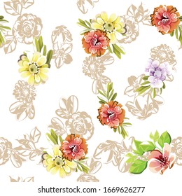 Abstract elegance seamless pattern with floral background