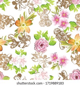 Abstract elegance seamless pattern with floral background