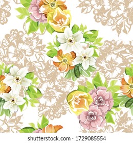 Abstract elegance seamless pattern with floral background