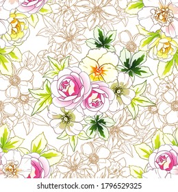 Abstract elegance seamless pattern with floral background