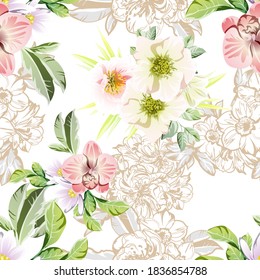 Abstract elegance seamless pattern with floral background