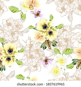 Abstract elegance seamless pattern with floral background