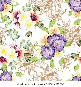 Abstract elegance seamless pattern with floral background