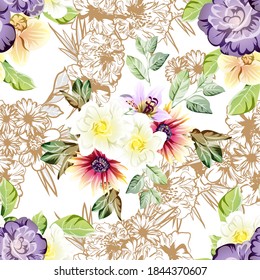 Abstract elegance seamless pattern with floral background