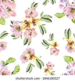 Watercolor Botanical Seamless Pattern Background Pink Stock ...