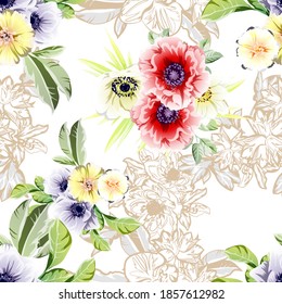 Abstract elegance seamless pattern with floral background
