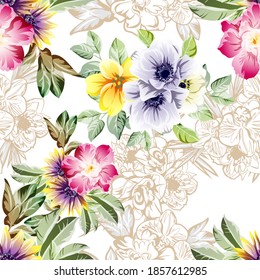 Abstract elegance seamless pattern with floral background