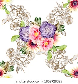 Abstract elegance seamless pattern with floral background