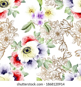 Abstract elegance seamless pattern with floral background