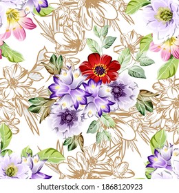 Abstract elegance seamless pattern with floral background