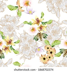 Abstract elegance seamless pattern with floral background