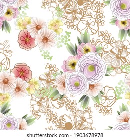 Abstract elegance seamless pattern with floral background
