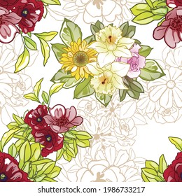 Abstract elegance seamless pattern with floral background