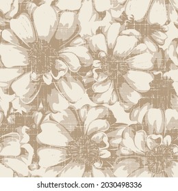 Abstract elegance seamless pattern with floral slub textured beige background. can be used for textile,