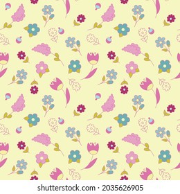 Resumen de elegancia sin fisuras con fondo floral. Patrón floral sin foco. Flores y hojas, estilo folclórico para textiles, papel pintado y envoltura
