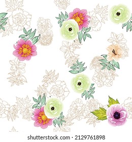 Abstract elegance seamless pattern with floral background