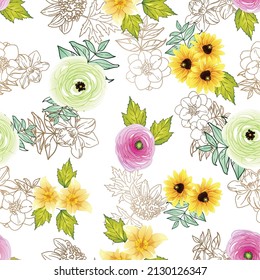 Abstract elegance seamless pattern with floral background