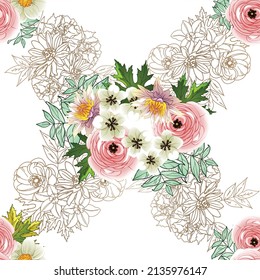 Abstract elegance seamless pattern with floral background